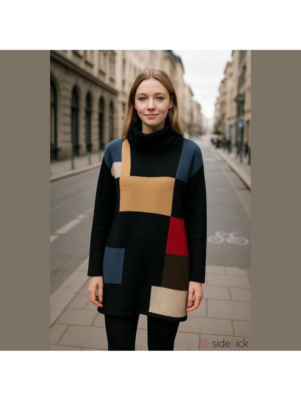Vintage Color Block Cashmere Sweater Mini Dress Small